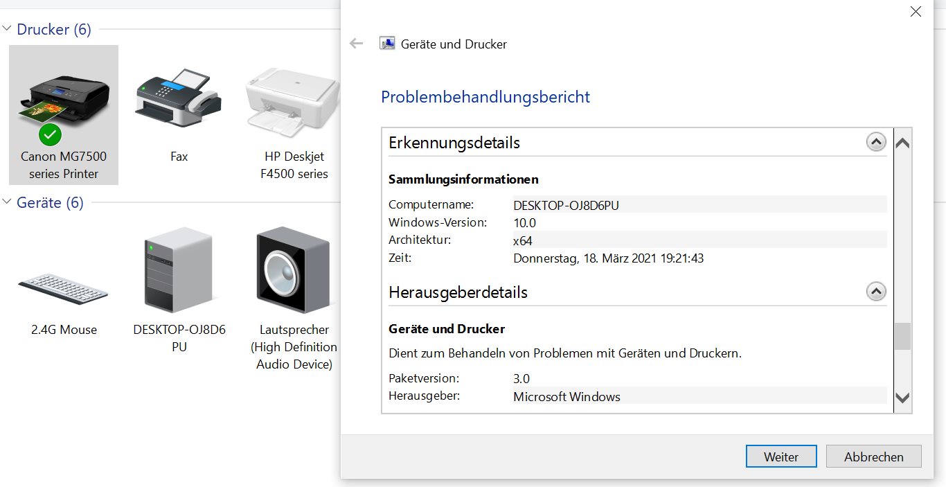 Windows 10/64 20H2 -Update KB 8000502:  ein weiteres Druckerproblem!