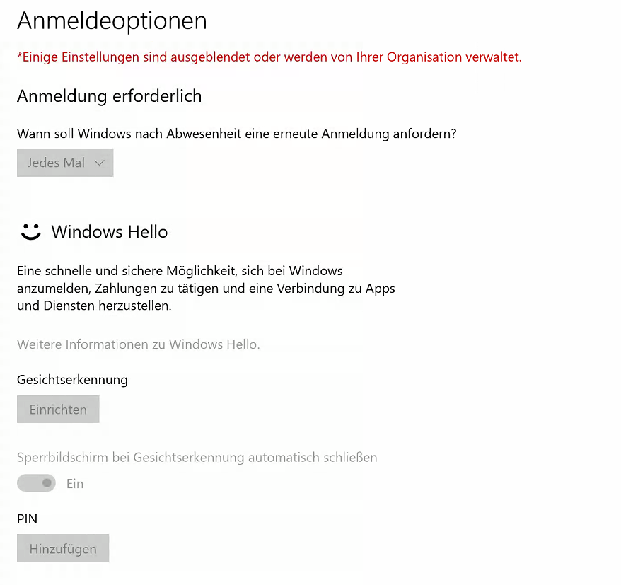 Windows Hello in lokaler Domäne aktivieren und nutzen