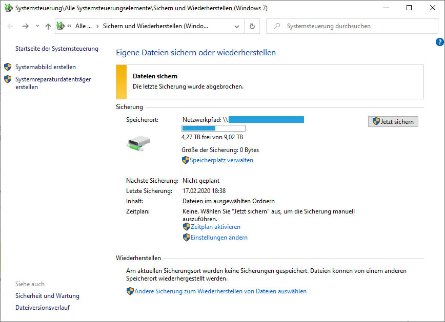 Sicherungsplan aus "Sichern und Wiederherstellen Windows 7" entfernen.