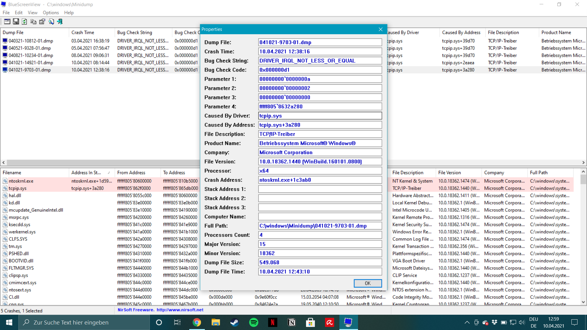 Bluescreen -> tcpip.sys