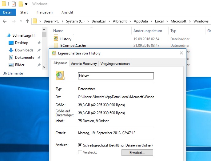 Inhalt des Ordners History lässt sich nicht löschen