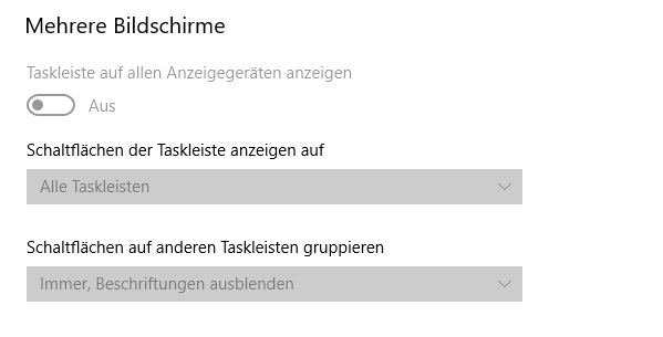 Taskleiste: Auf allen Anzeigegeräten anzeigen ausgegraut