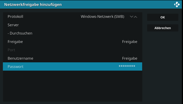 Wie kann man die erweiterte Freigabe in Kodi aufrufen?