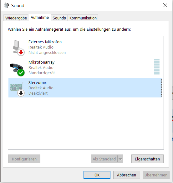 PC Sounds aufnehmen Windows 10 Pro / 1803