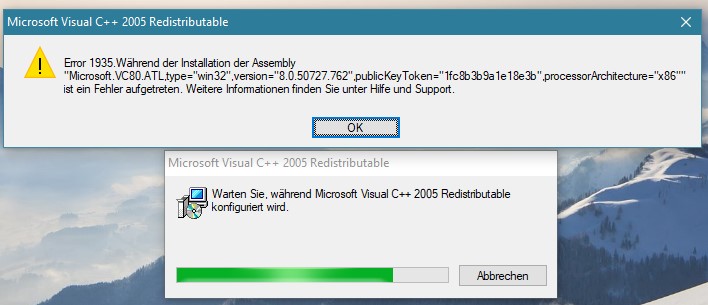 Ich kann Microsoft Visual C++ 2005 nicht installieren