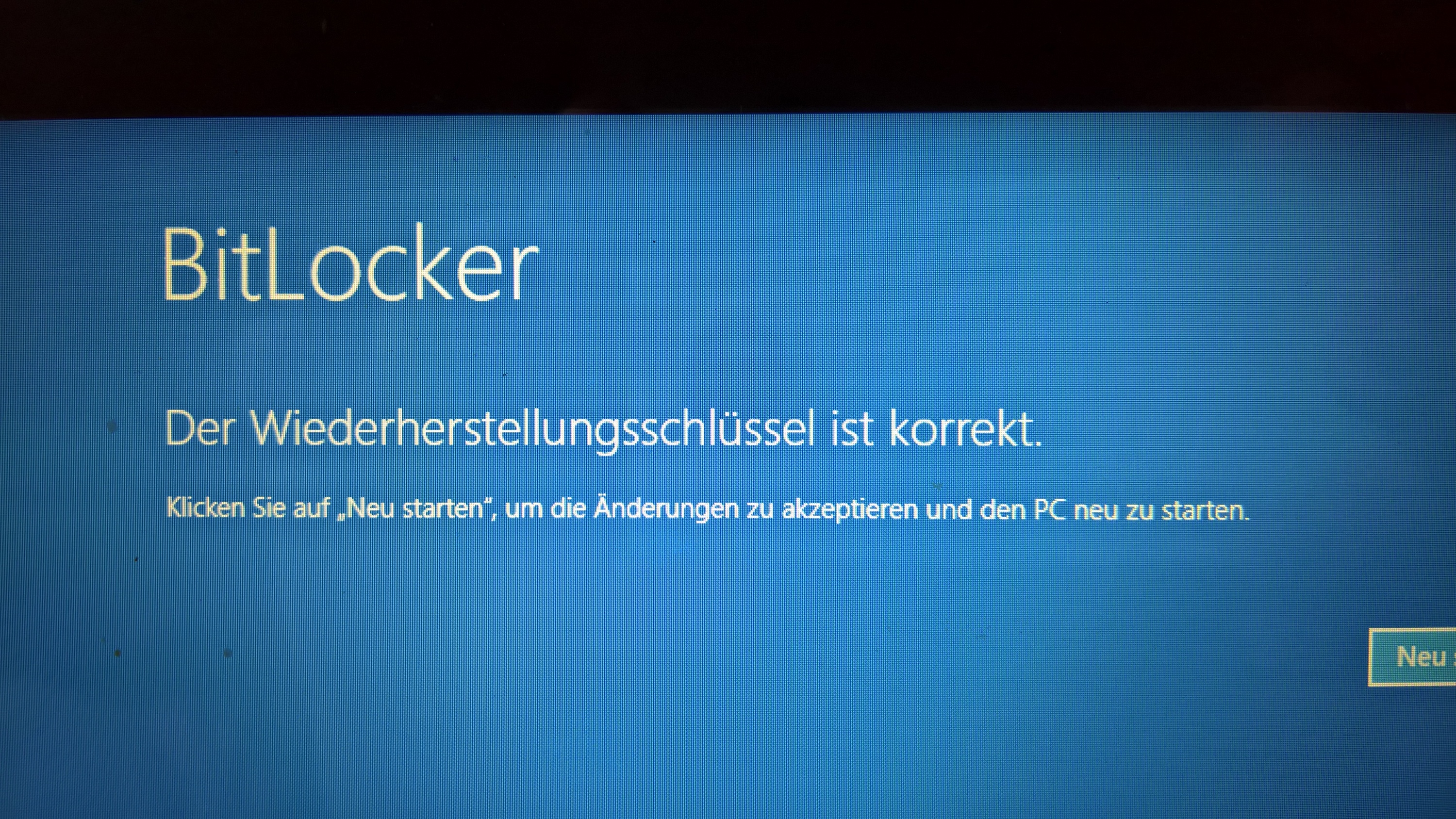 Bei Bitlocker entsperren bleibt Gerät im Bluescreen hängen