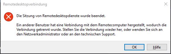 Fehlermeldung RDP Verbindung getrennt / evlt Bug