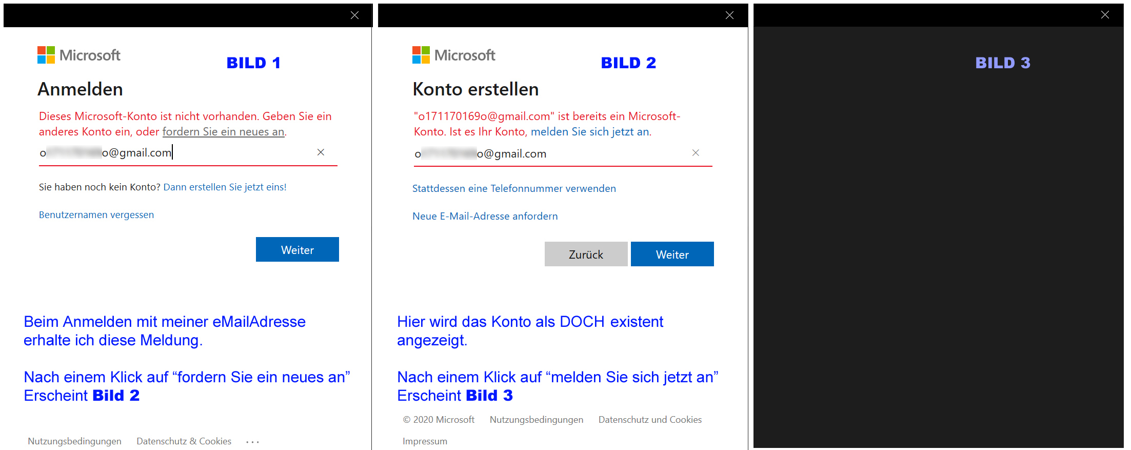 ANMELDUNG IM MICROSOFTKONTO: online problemlos, auf dem PC unmöglich