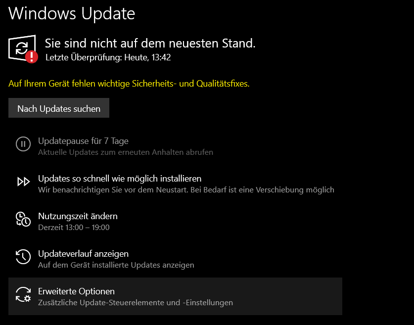 Warnung Updates fehlen, werden aber nicht angezeigt