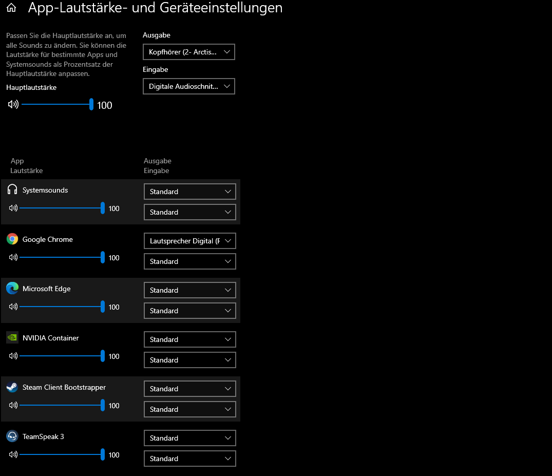 Win10 Sound Einstellungen werden im Brwoser erst nach neuladen übernommen