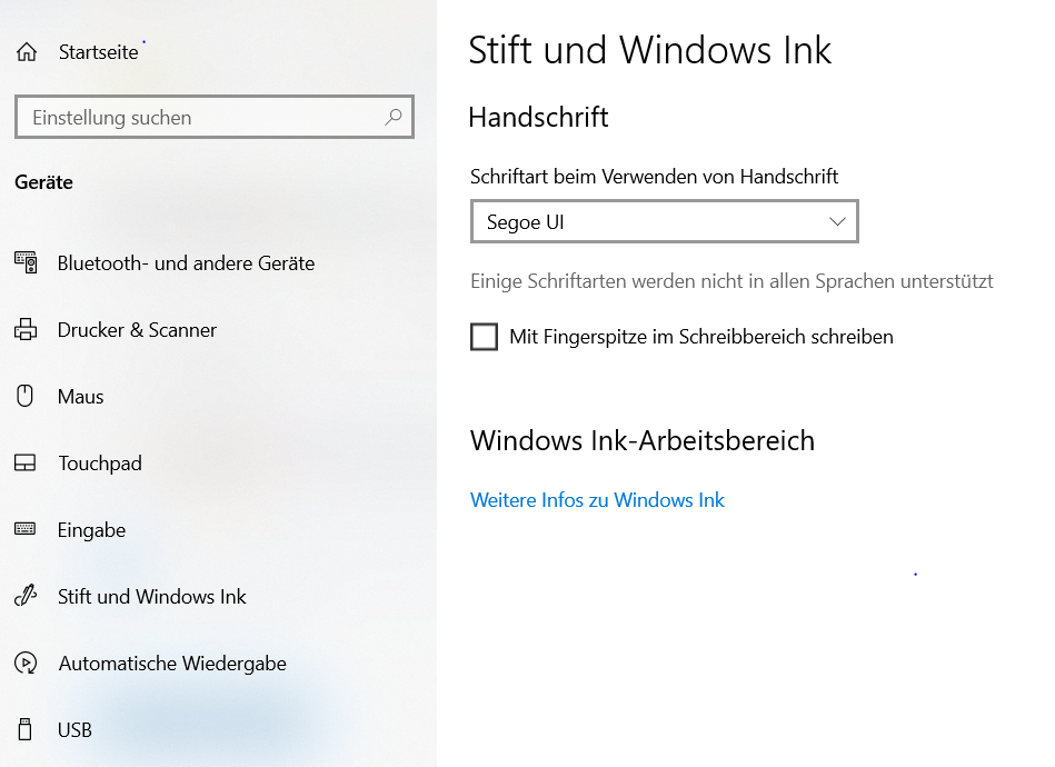 Stift/Windows Ink - keine Einstellungen möglich