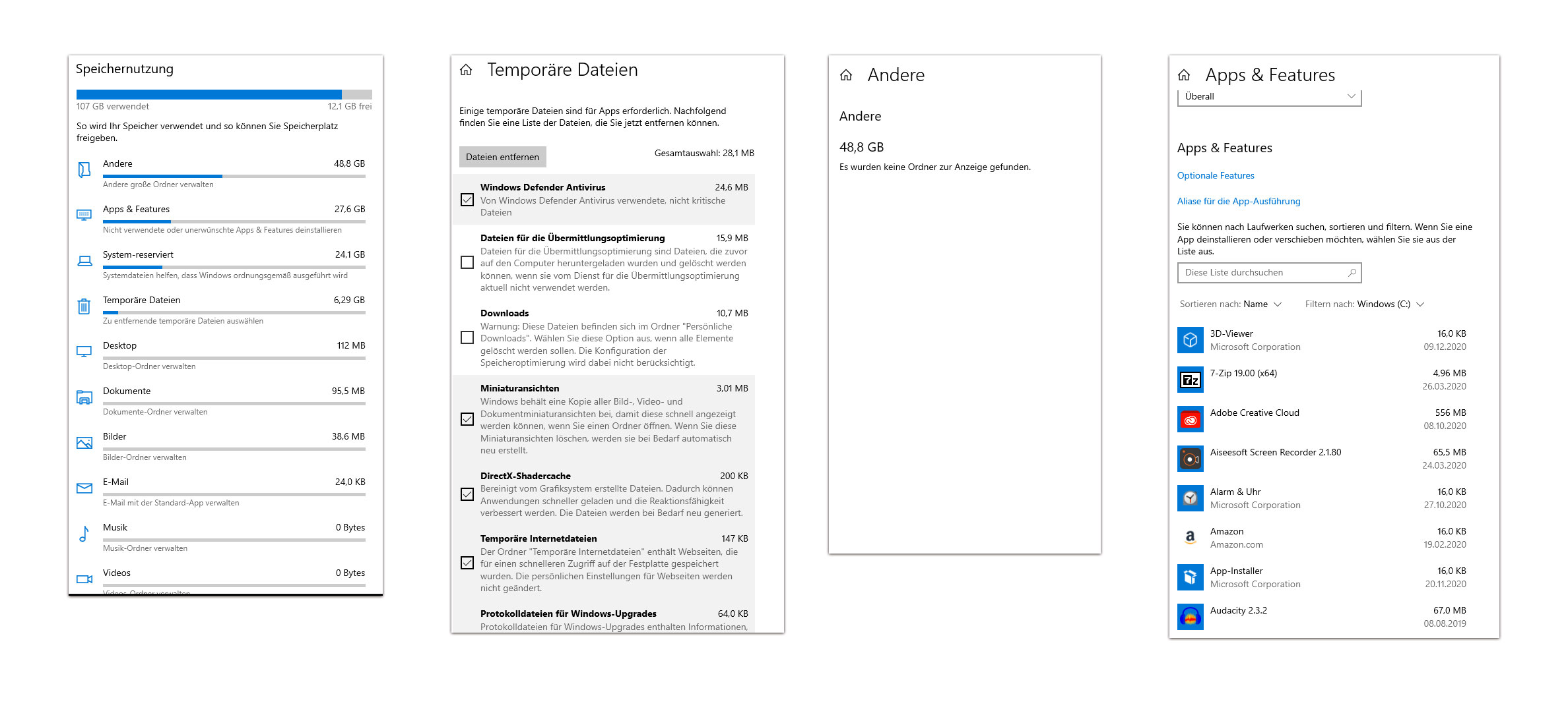 Windows 10 Speicher