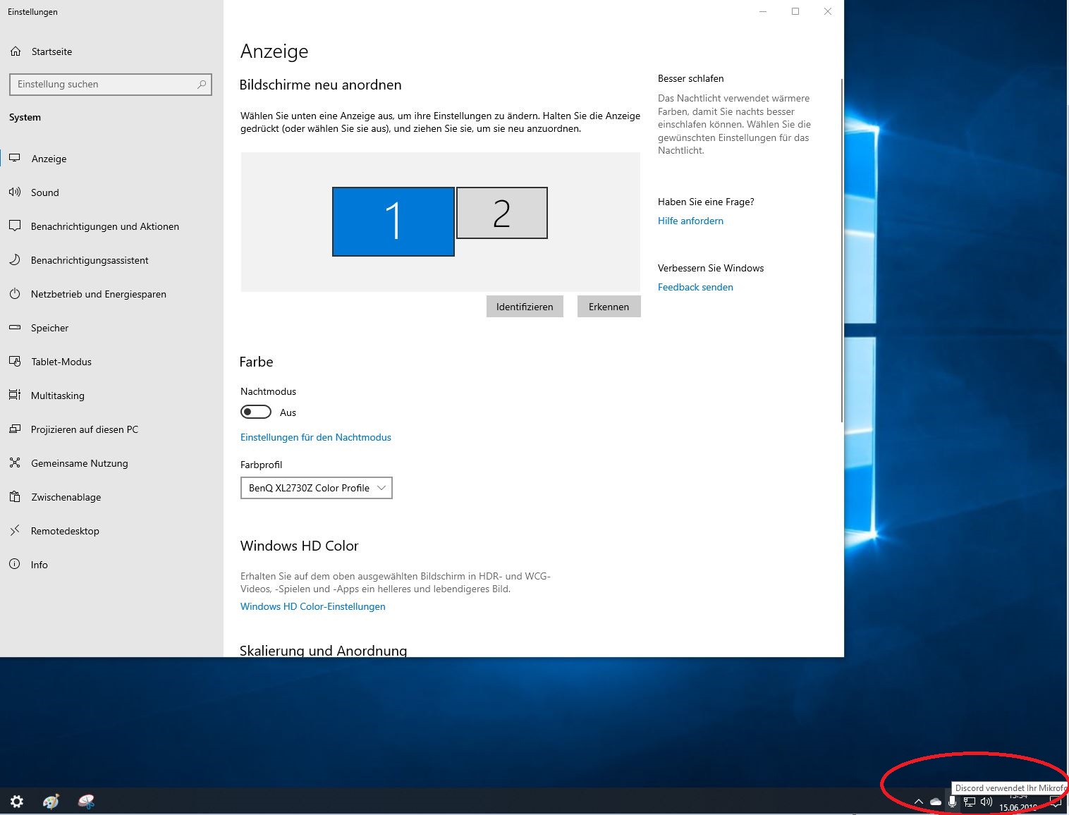 Discord aktiviert das Mikrofon nicht unter Windows 10 1903