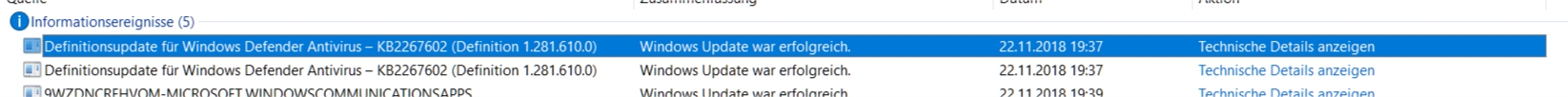 Updates von Windows Defender: doppelt angezeigt und mit falschen Zeitangaben