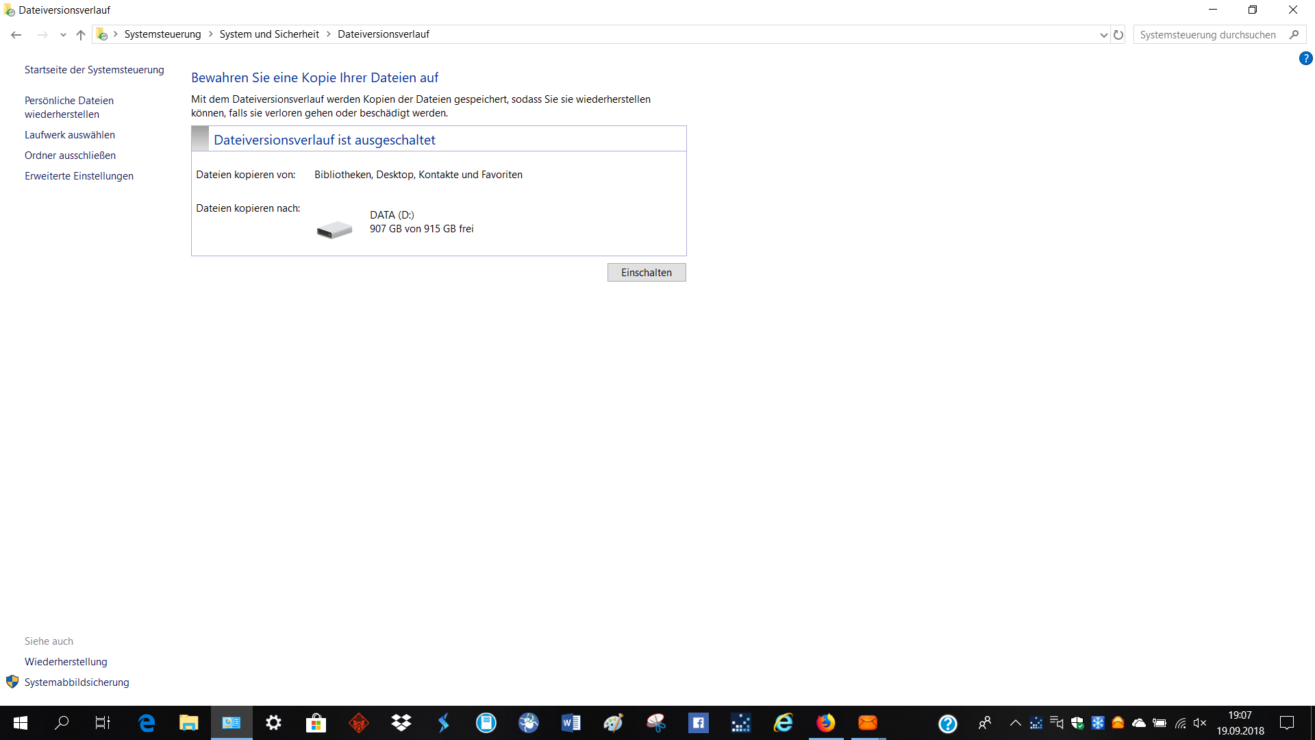 Dateiversionsverlauf in WIN 10