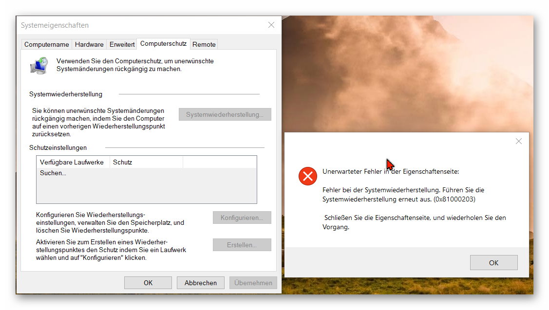 Wiederherstellungspunkte erstellen und Zugriff funktioniert nicht mehr. Warum?