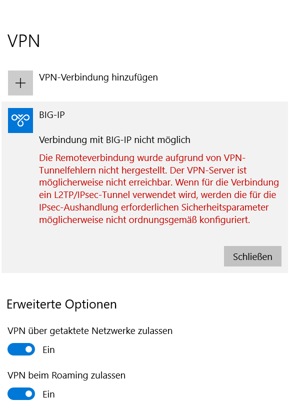 Laptop verbindet sich nicht mit VPN-Programm