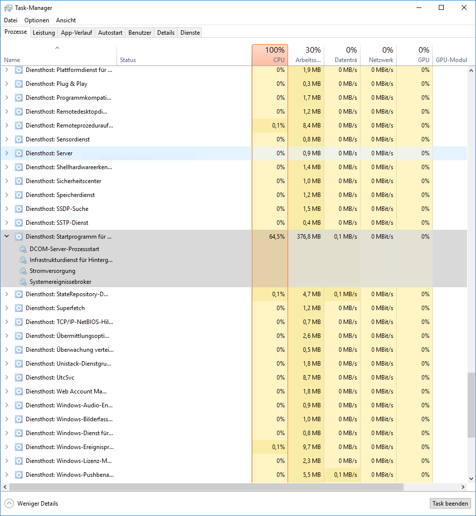 Betriebssystem-Prozess beschlagnahmt CPU