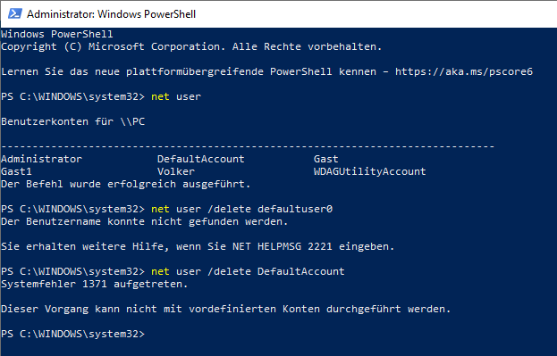 Defaultuser0 unter Windows 10 entfernen