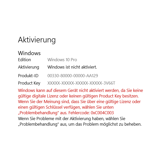 Windows ist plötzlich nicht mehr aktiviert, die Fehlerbehebung behauptet fälschlicherweise,...