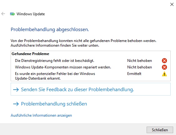 Windows Update von 1803 auf neuere Versionen nicht möglich