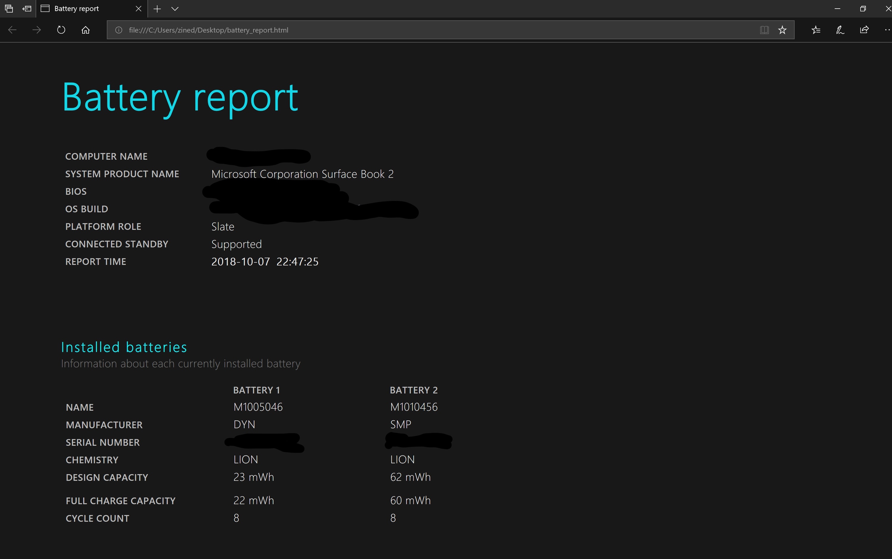 Surface book 2 15" battery report