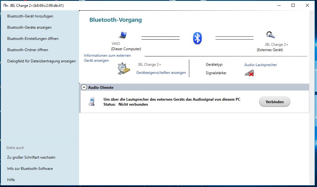 Bluetooth-Gerät spezifisches Bluetooth-Menü und Lösung zur Verbindung mit Bluetooth...