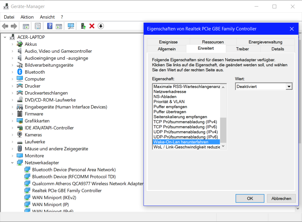 Windows 10 WoL funktioniert nicht / LAN Karte ohne Power - LED OFF