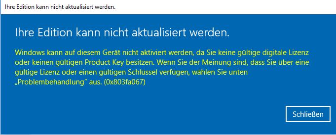 Windows Aktivierung: Fehlermeldung das mein Produkt nicht lizensiert ist und es deswegen nicht geht