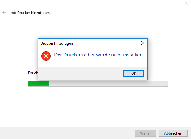 Drucker hinzufügen ---> "Der Druckertreiber wurde nicht installiert"