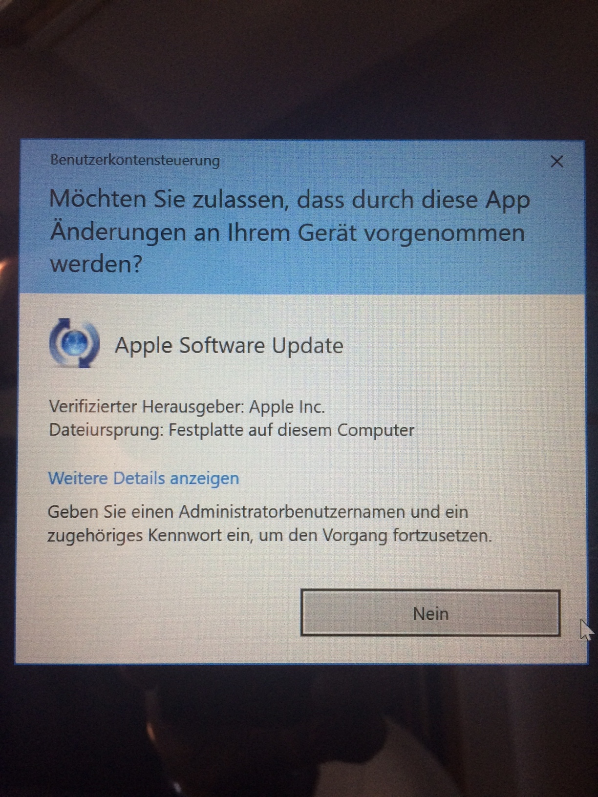 Benutzerkontensteuerung WIN 10 lässt keine Auswahl mehr bei Updates zu, nur NEIN???
