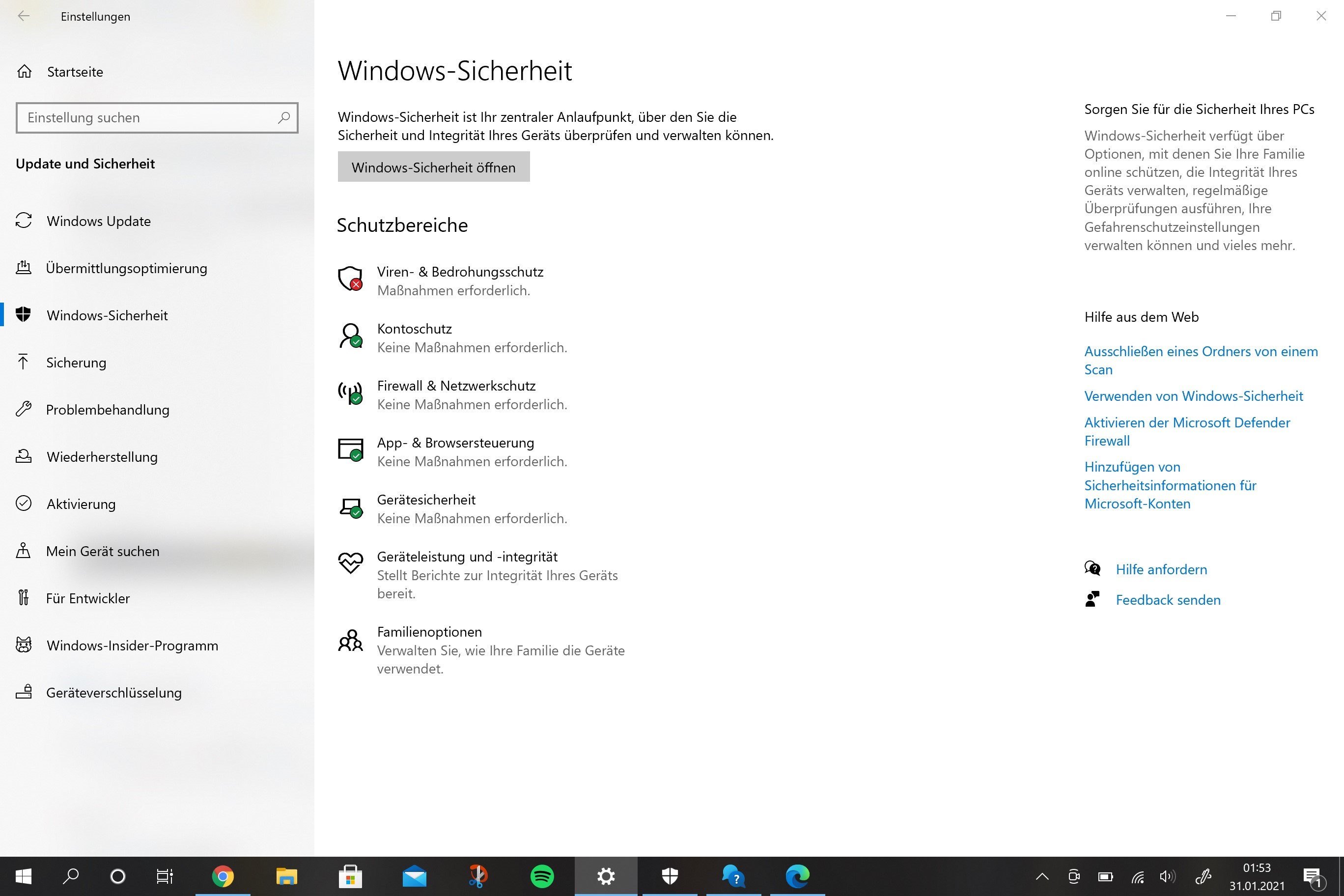 Windows-Sicherheit; Viren- & Bedrohungsschutz; Schutzverlauf