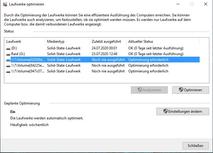 Datenträgerüberprüfung bei jedem Start; C-Partition nicht mehr in "Laufwärke optimieren"...