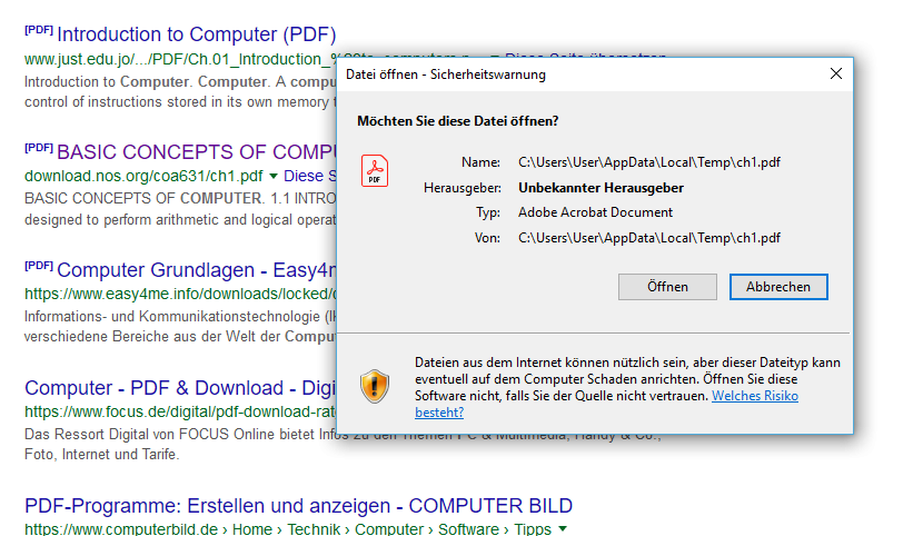 Adobe Reader PDF - Warnhinweis deaktivieren