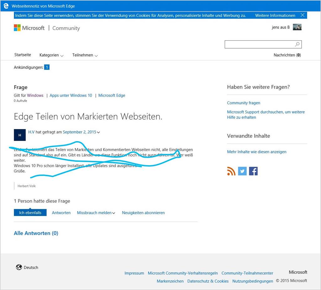 Edge Teilen von Markierten Webseiten.