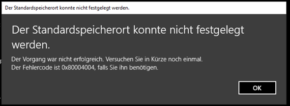 windows kann mein standert speicher ort nicht ändern?