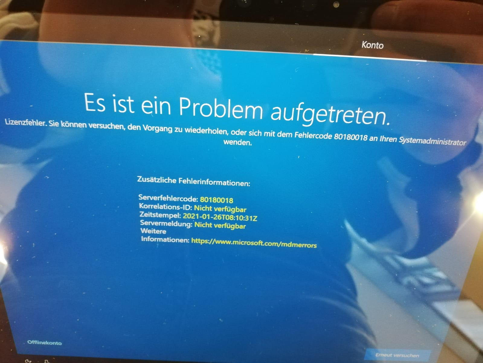 Serverfehlercode: 80180018