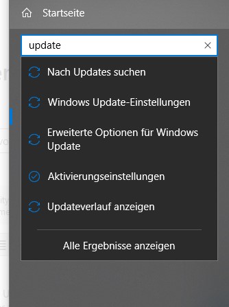 "Nach Updates suchen" nicht mehr vorhanden
