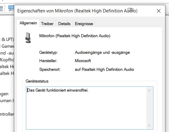 Mikrofon wird nicht erkannt weder Headset noch eingebautes mikro.