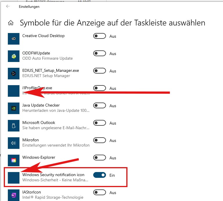 Nach Update auf 20H2 lässt sich im Infobereich der Taskleiste die Win Security notification...