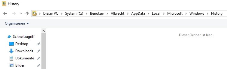 Inhalt des Ordners History lässt sich nicht löschen