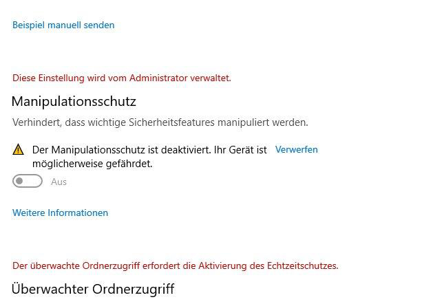 Defender nicht aktivierbart