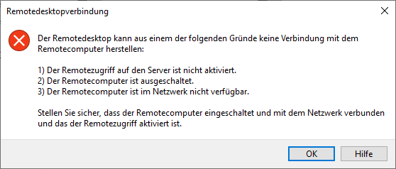 Remotedesktopverbindung herstellen zu Windows 10 Home x64 1803 funktioniert nicht