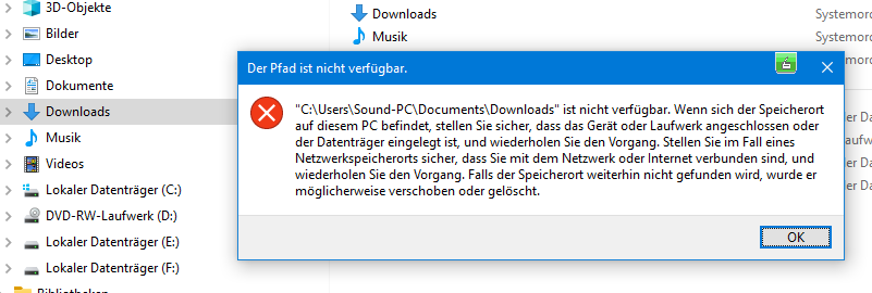 Laufwerksfehler vom Ordner Downloads