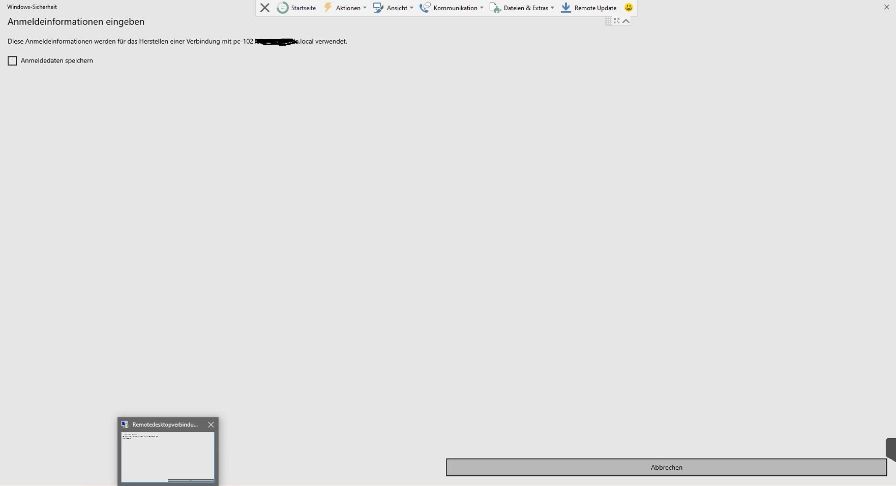 Fenster Windows-Sicherheit beim Herstellen einer RDP Verbindung