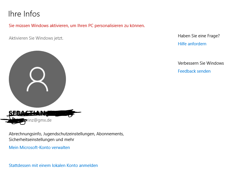 Windows 10 Aktivierung ist leer?
