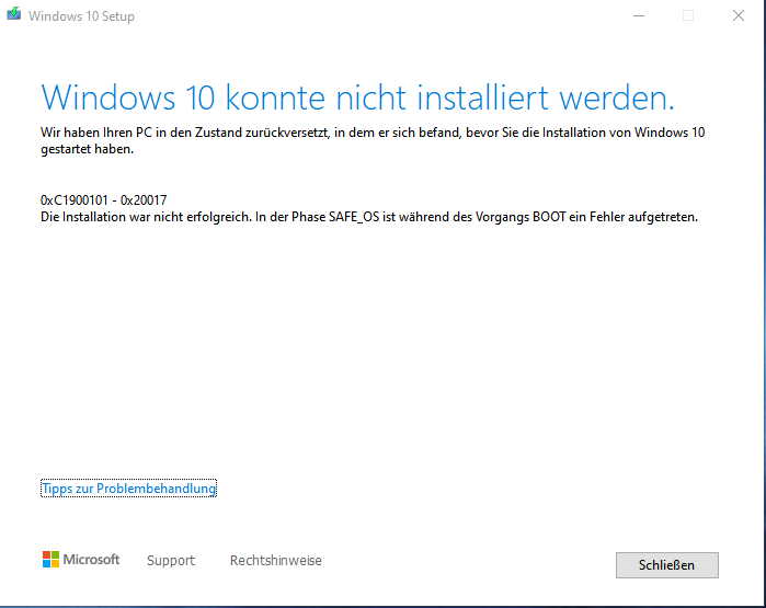 Windows 2004 Update schlägt fäll