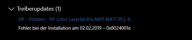 Fehlermeldung Druckertreiber  Windows 10
