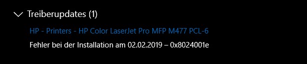 Fehlermeldung Druckertreiber  Windows 10