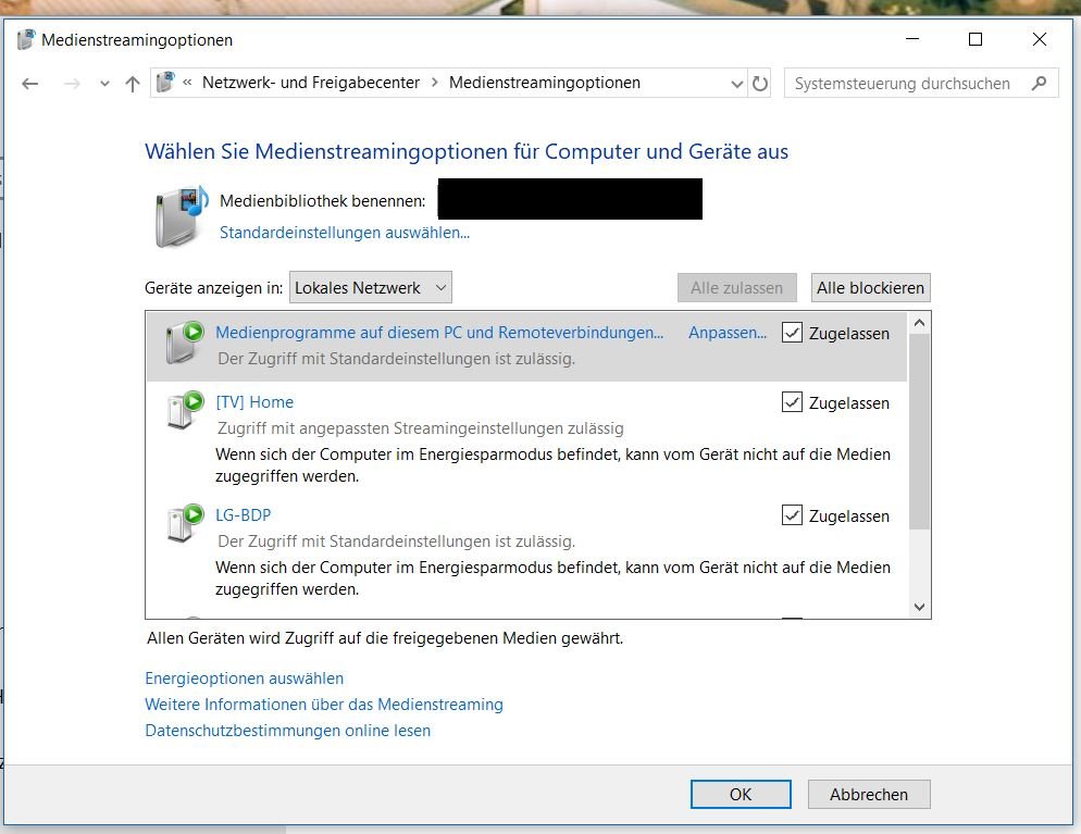 Medienstreaming läßt sich nicht aktivieren